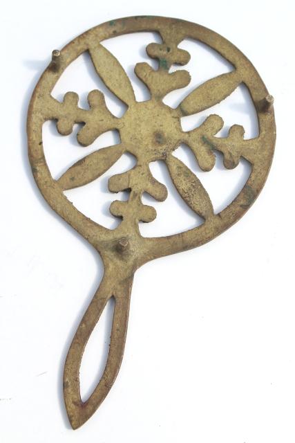 photo of vintage solid brass trivets for colonial style fireplace hearth or country kitchen #3