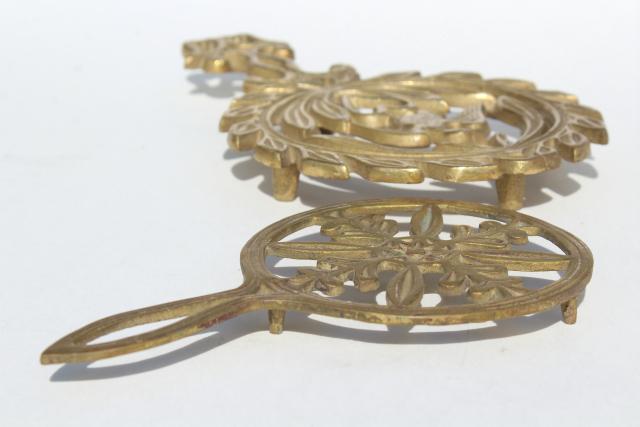 photo of vintage solid brass trivets for colonial style fireplace hearth or country kitchen #6