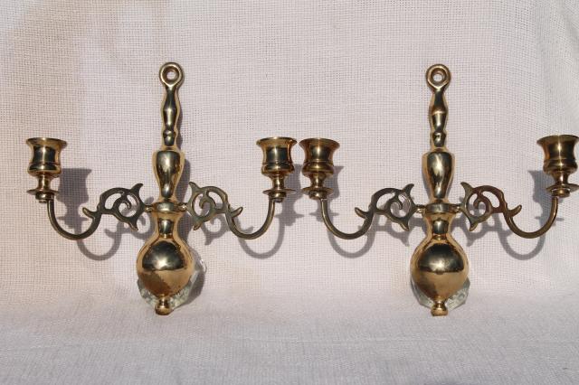 photo of vintage solid brass wall sconces, candle sconce pair made in England #1