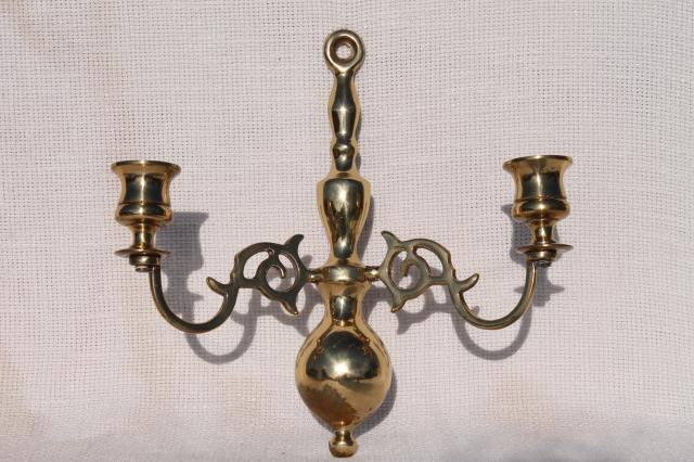 photo of vintage solid brass wall sconces, candle sconce pair made in England #4