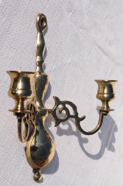 photo of vintage solid brass wall sconces, candle sconce pair made in England #6