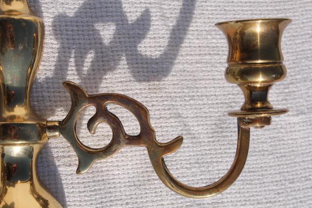 photo of vintage solid brass wall sconces, candle sconce pair made in England #7