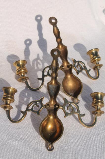 photo of vintage solid brass wall sconces, candle sconce pair made in England #10