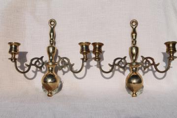 catalog photo of vintage solid brass wall sconces, candle sconce pair made in England