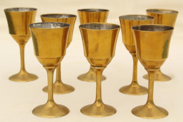 photo of vintage solid brass wine glasses, golden yellow gold brass goblets set of 8 #2