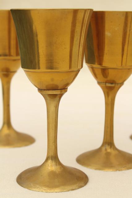 photo of vintage solid brass wine glasses, golden yellow gold brass goblets set of 8 #3