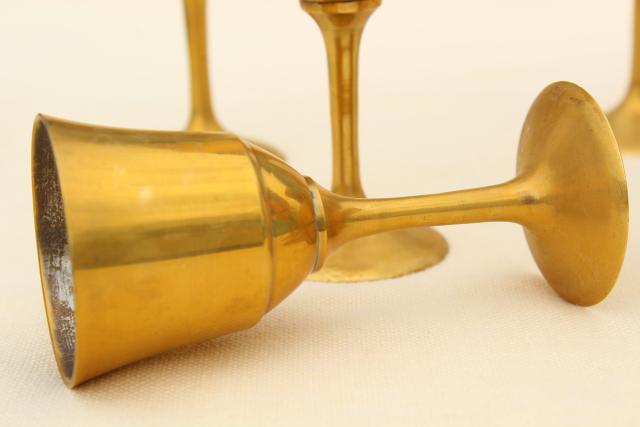 photo of vintage solid brass wine glasses, golden yellow gold brass goblets set of 8 #6