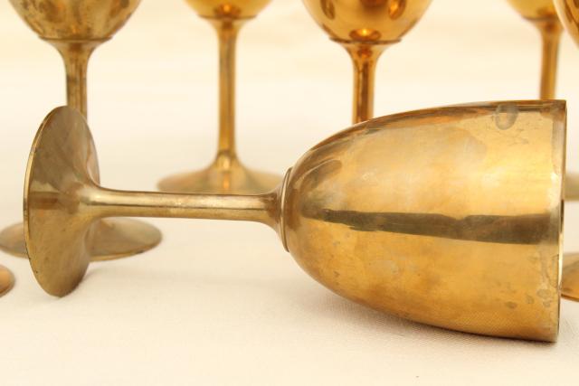 photo of vintage solid brass wine glasses, golden yellow gold brass goblets set of 8 #6