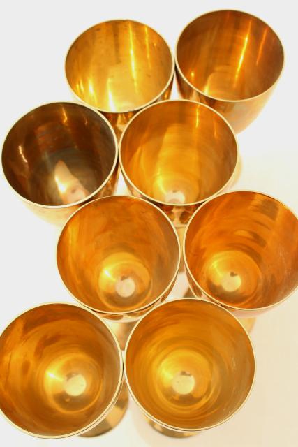 photo of vintage solid brass wine glasses, golden yellow gold brass goblets set of 8 #7