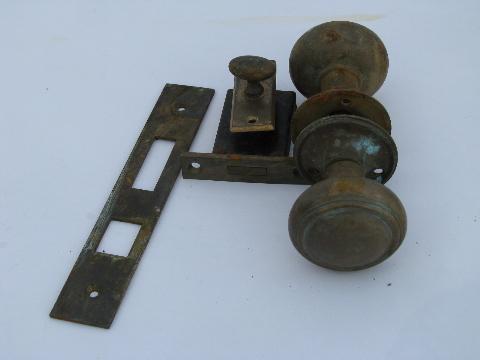 photo of vintage solid cast brass / bronze yale architectural door knob and deadbolt lock etc. #1