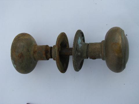 photo of vintage solid cast brass / bronze yale architectural door knob and deadbolt lock etc. #2