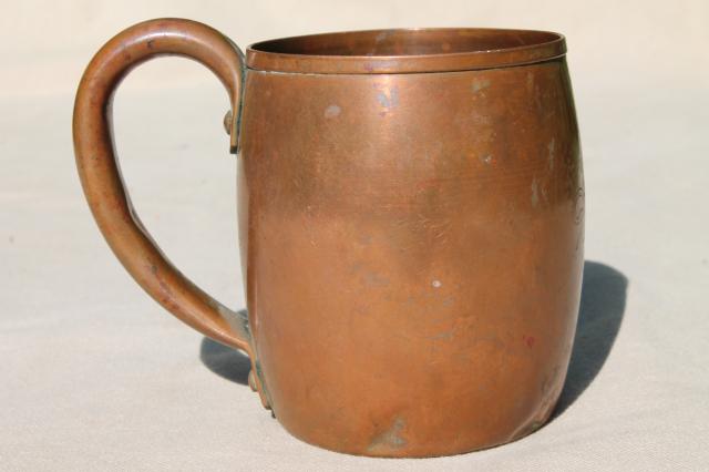 photo of vintage solid copper Moscow mule mug, engraved Miller beer stein cup #3