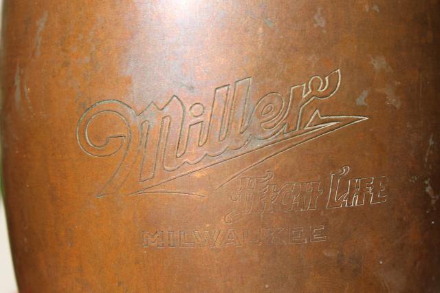 photo of vintage solid copper Moscow mule mug, engraved Miller beer stein cup #6