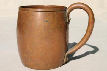 catalog photo of vintage solid copper Moscow mule mug, engraved Miller beer stein cup