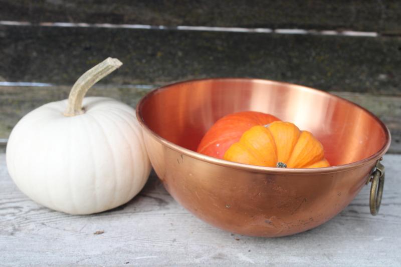 photo of vintage solid copper bowl, baker's round bottom bowl for beating egg whites #1