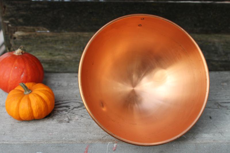 photo of vintage solid copper bowl, baker's round bottom bowl for beating egg whites #8