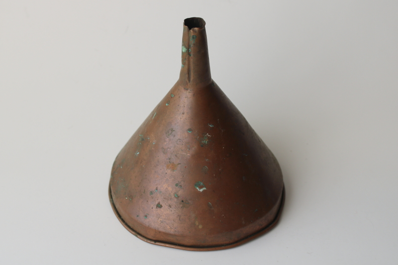 photo of vintage solid copper funnel, rustic farm kitchenware or workshop tool very tarnished  #2