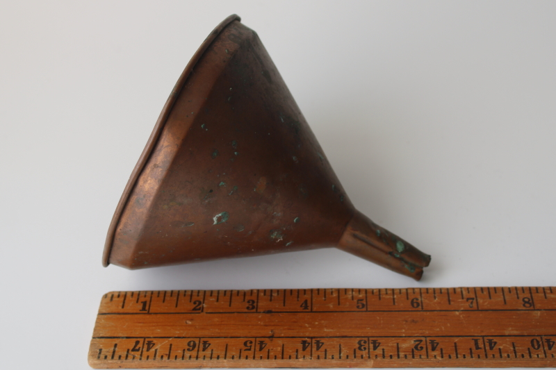 photo of vintage solid copper funnel, rustic farm kitchenware or workshop tool very tarnished  #5