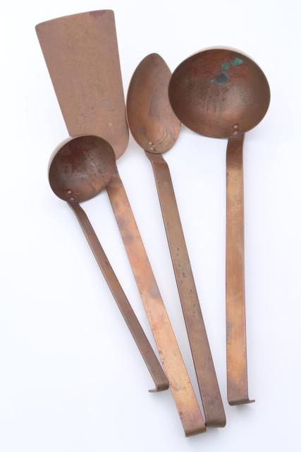 photo of vintage solid copper kitchen utensils, ladle & spoons, french country farmhouse style #2