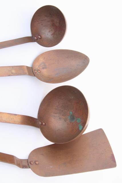 photo of vintage solid copper kitchen utensils, ladle & spoons, french country farmhouse style #4