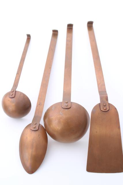 photo of vintage solid copper kitchen utensils, ladle & spoons, french country farmhouse style #5