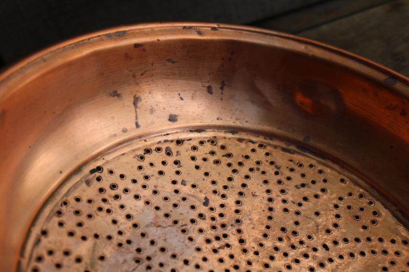 photo of vintage solid copper strainer bowl colander basket, french farmhouse kitchen style #5
