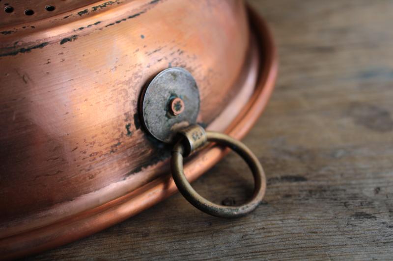 photo of vintage solid copper strainer bowl colander basket, french farmhouse kitchen style #7