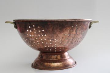 catalog photo of vintage solid copper strainer bowl colander basket, old world kitchen modern farmhouse
