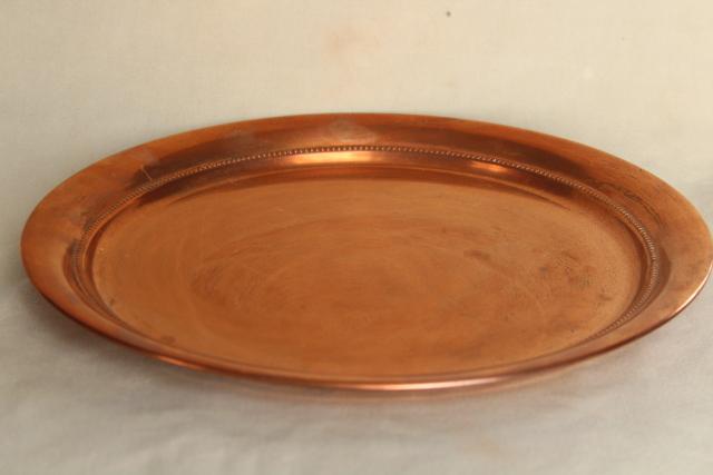 photo of vintage solid copper tray, round serving plate or waiter's tray #1