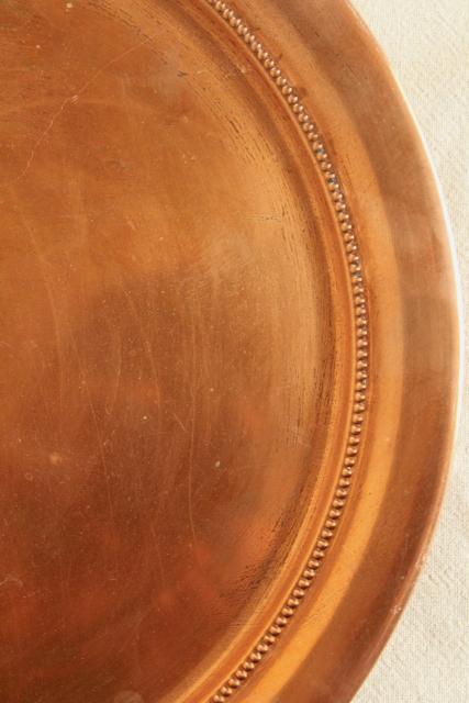 photo of vintage solid copper tray, round serving plate or waiter's tray #4