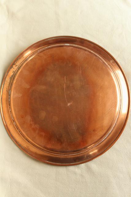 photo of vintage solid copper tray, round serving plate or waiter's tray #5