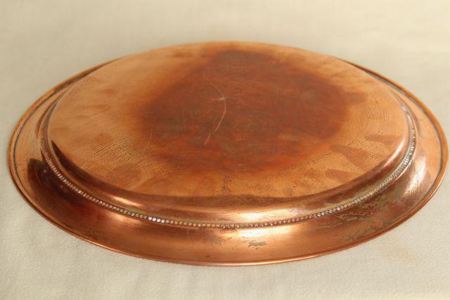 photo of vintage solid copper tray, round serving plate or waiter's tray #6