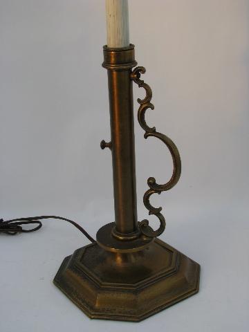 photo of vintage solid heavy brass table lamp, candlestick style #1