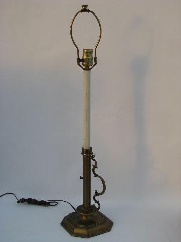 photo of vintage solid heavy brass table lamp, candlestick style #2