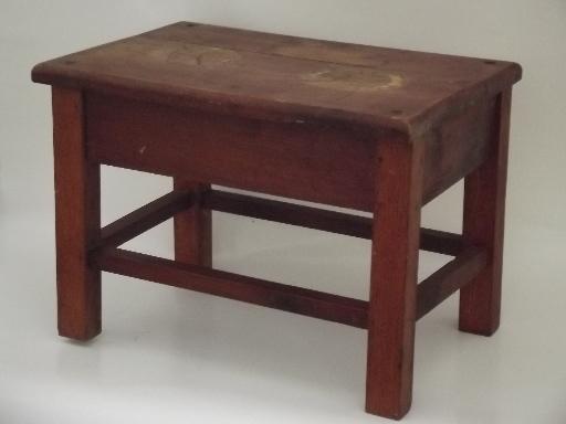 photo of vintage solid oak stool, old bench seat for desk or child's size table #1