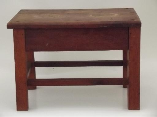 photo of vintage solid oak stool, old bench seat for desk or child's size table #2