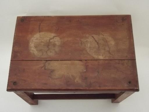 photo of vintage solid oak stool, old bench seat for desk or child's size table #4