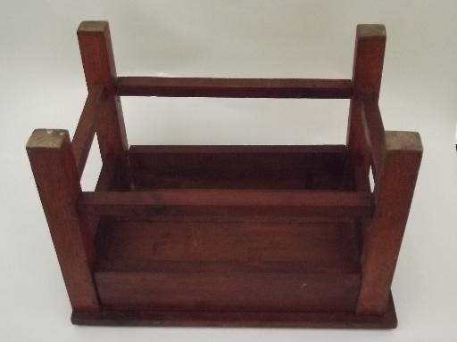 photo of vintage solid oak stool, old bench seat for desk or child's size table #5