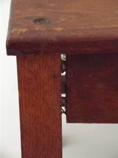 photo of vintage solid oak stool, old bench seat for desk or child's size table #7