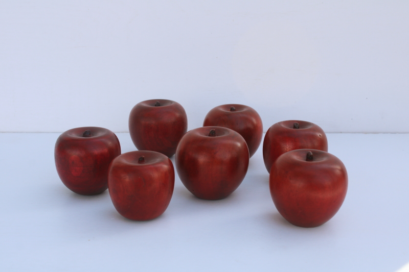 photo of vintage solid wood apples, lot life size barn red apples primitive bowl fillers  #1