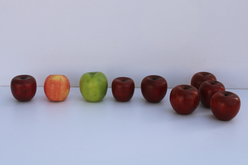 photo of vintage solid wood apples, lot life size barn red apples primitive bowl fillers  #2