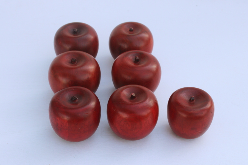 photo of vintage solid wood apples, lot life size barn red apples primitive bowl fillers  #3