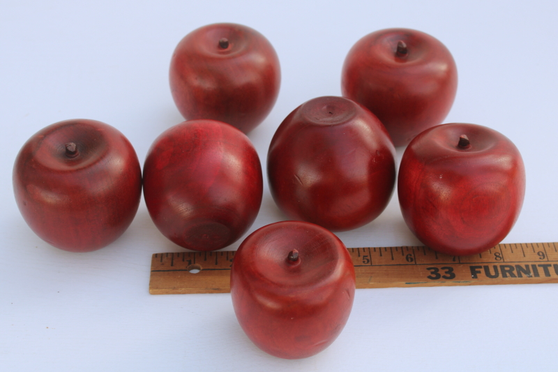 photo of vintage solid wood apples, lot life size barn red apples primitive bowl fillers  #4