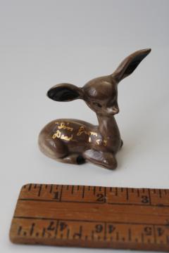 catalog photo of vintage souvenir Deadwood South Dakota, big eared mule deer, small ceramic figurine