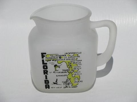 photo of vintage souvenir glass Florida map swanky swigs juice pitcher #1