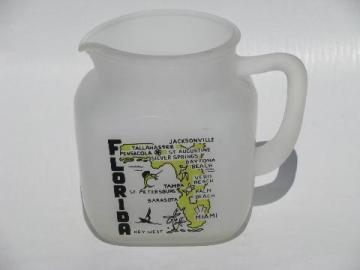 catalog photo of vintage souvenir glass Florida map swanky swigs juice pitcher