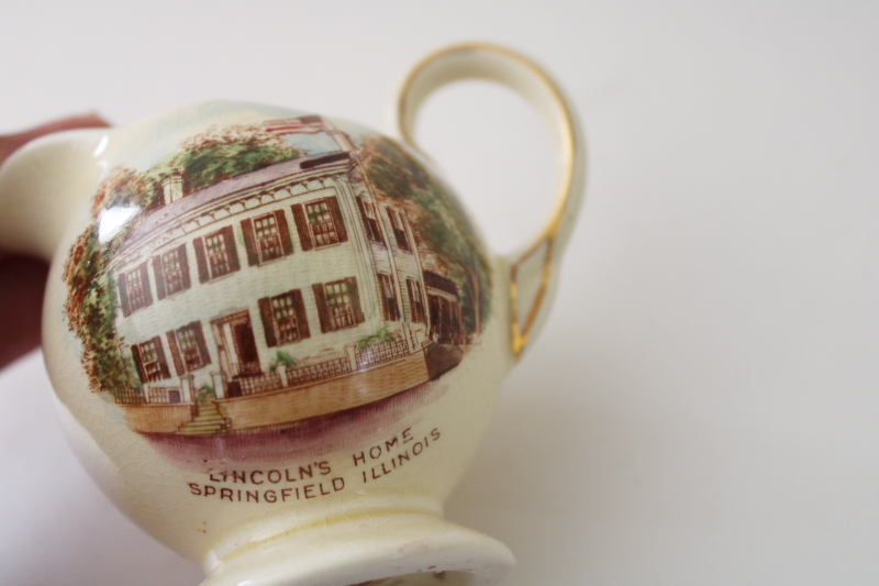 photo of vintage souvenir of Abraham Lincoln's Home Springfield Illinois, Royal Winton china creamer pitcher  #2