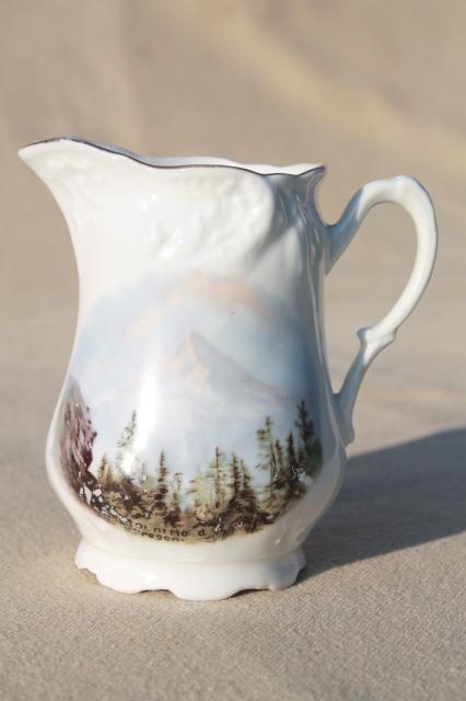 photo of vintage souvenir of Mt Hood Oregon, antique Germany china pitcher w/ landscape picture #1