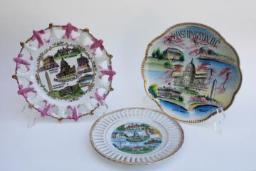 catalog photo of vintage souvenir plates Washington DC landmarks, luster & gold lace edge plates