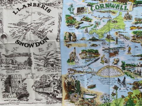 photo of vintage souvenir print kitchen towels, landmarks of Cornwall and Wales #1